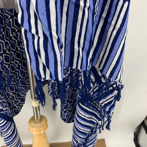 Antik Batik Wrap Womens OS One Size Blue Multi Printed Tassel Scarf Boho Shawl - Picture 3 of 9